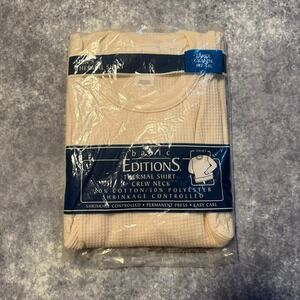 Vintage Basic Editions Mens Thermal Shirt Crew Neck Long Sleeve Cream Large‎